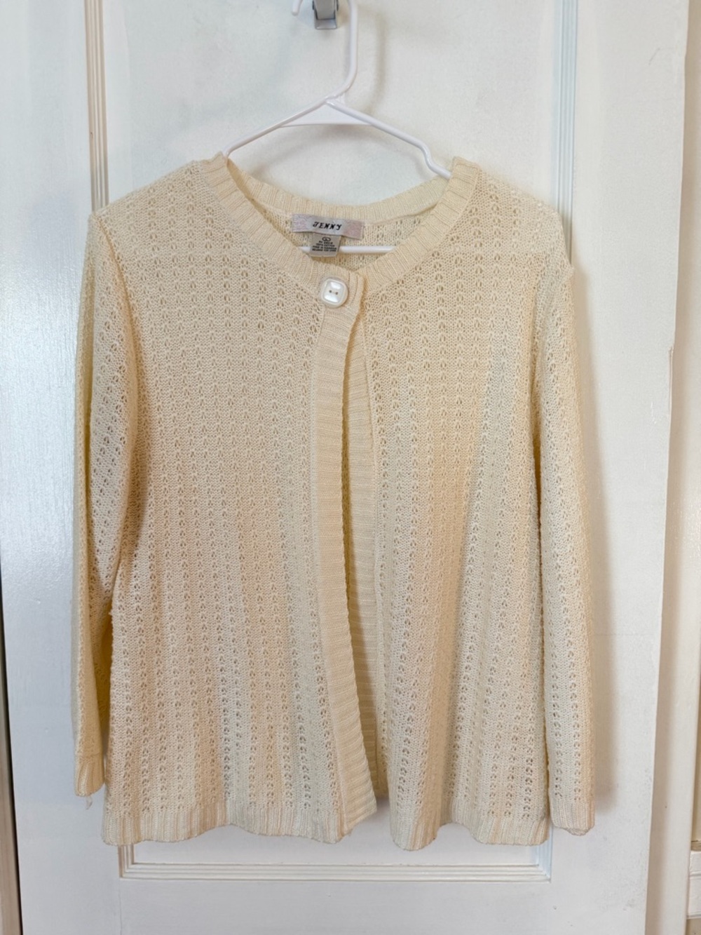 Cottage Core Cream Openwork Button-Front Sweater